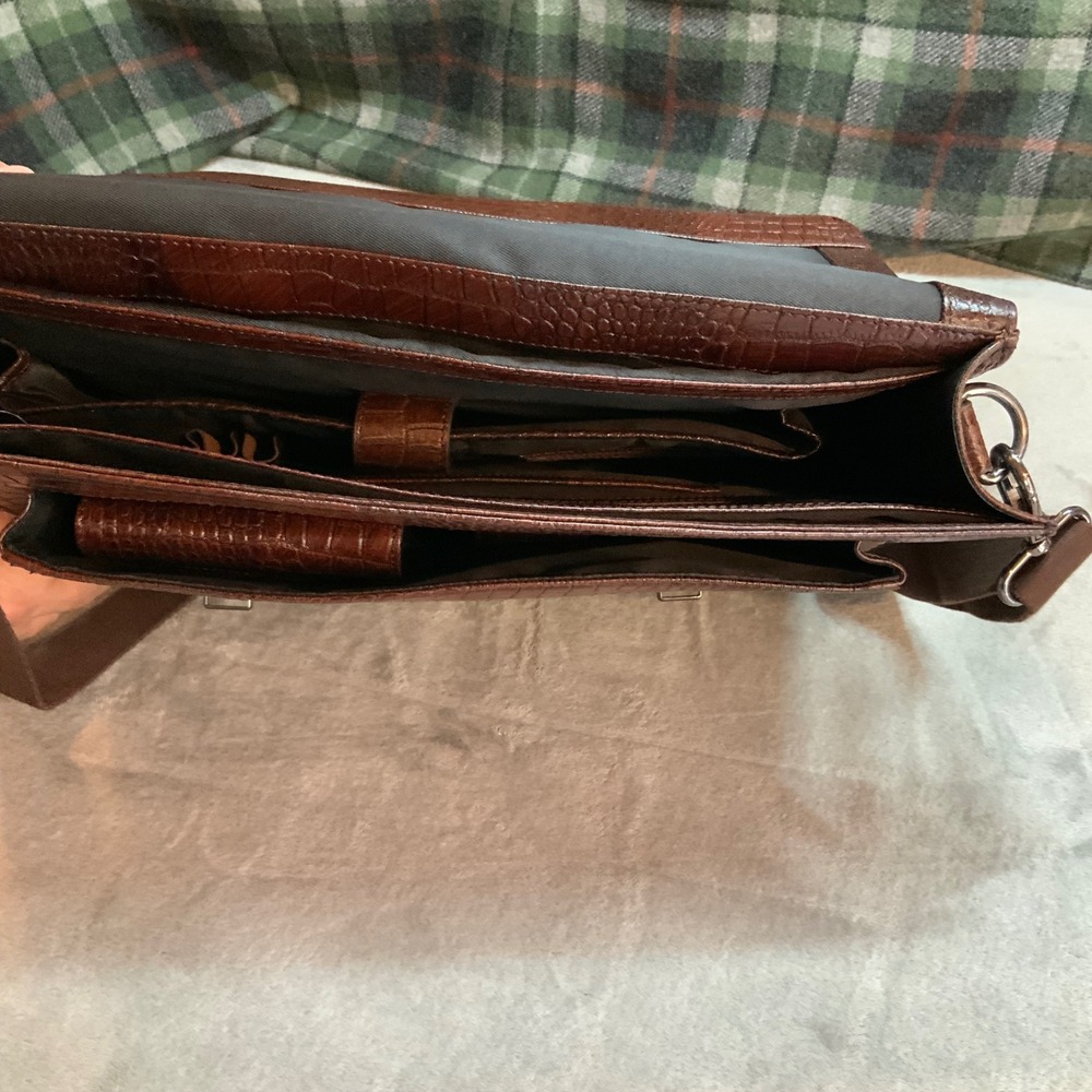 Rocky Patel Mens Brown Croc Embossed Leather Messenger Bag Briefcase Satchel - Picture 8 of 12